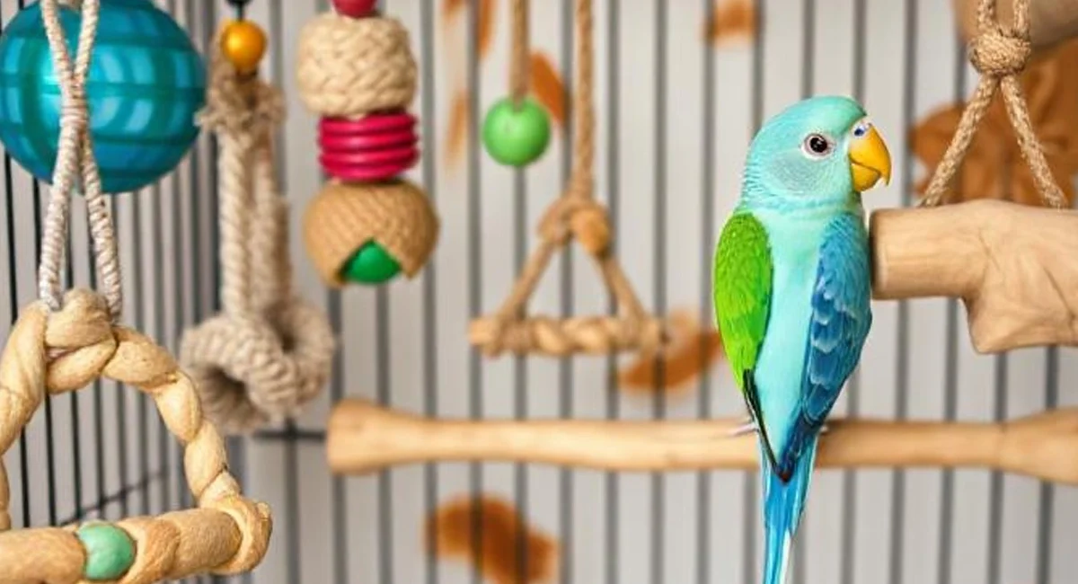 Proper placement of a bird cage in a well-lit, draft-free area