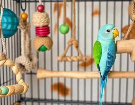 Proper placement of a bird cage in a well-lit, draft-free area