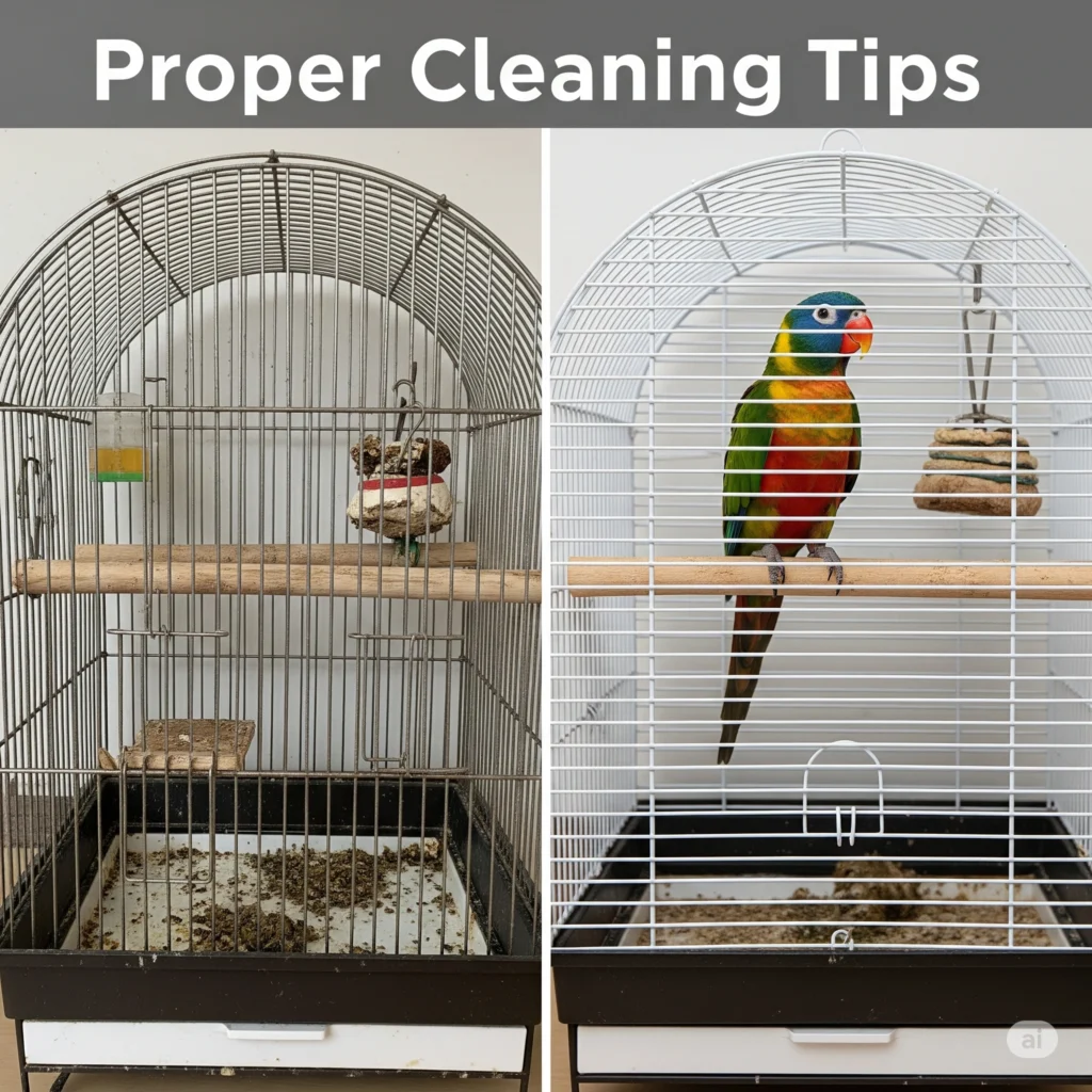 Bird cage cleaning tips before/after transformation - from filthy to spotless in 10 steps