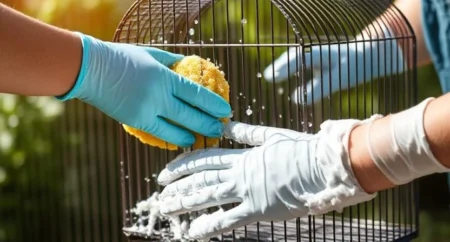 Dirty vs clean bird cage transformation for bird health