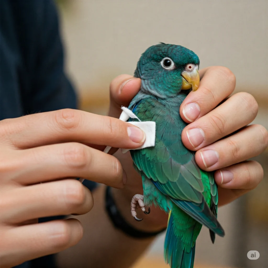 administering bird first aid to a wounded wing 2