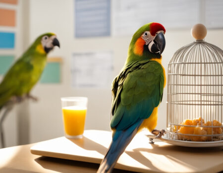 A printable bird nutrition checklist taped to a fridge, listing fruits, veggies, pellets, and clean water—reflecting essential bird nutrition facts.