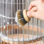 How to Clean a Bird Cage - Scrubbing the cage bars and base