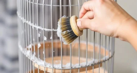 How to Clean a Bird Cage - Scrubbing the cage bars and base