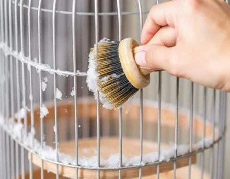 How to Clean a Bird Cage - Scrubbing the cage bars and base